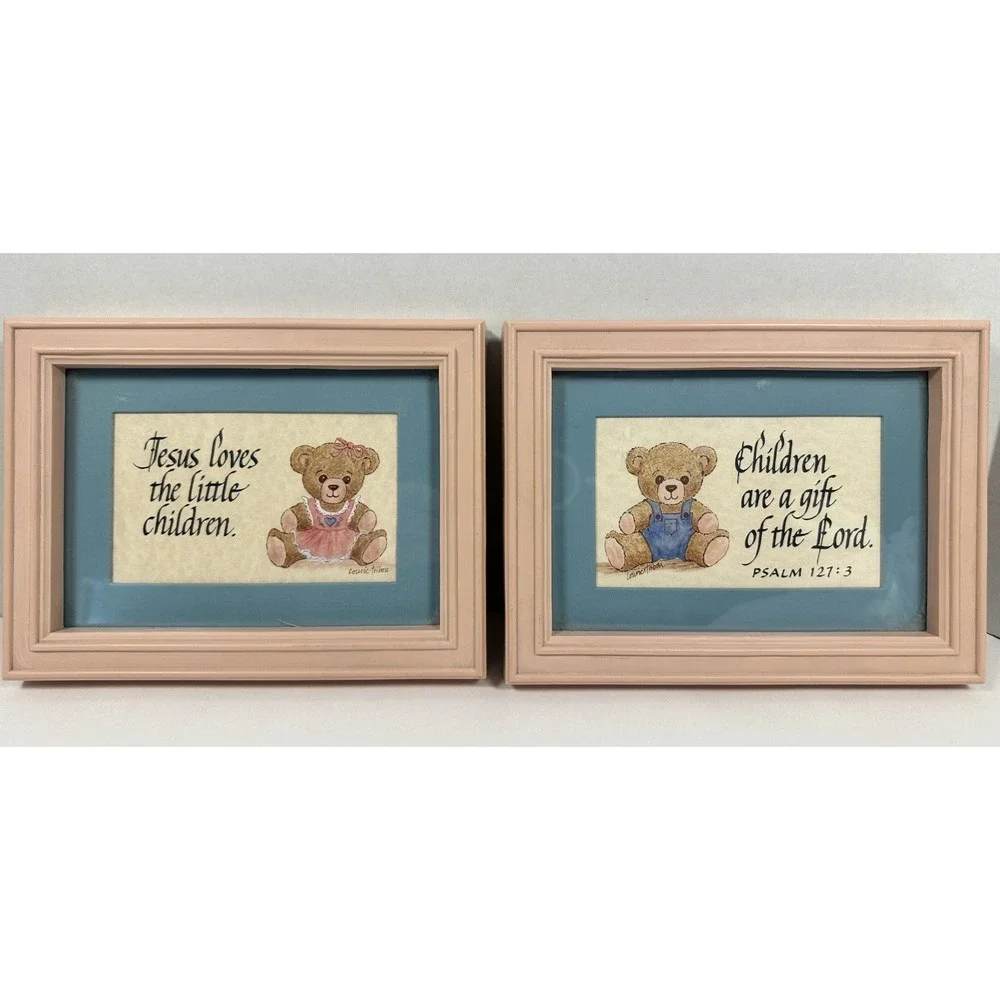 VTG Framed Teddy Bear Religious Nursery Wall Decor Bible Verse 8